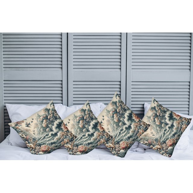 Ambesonne Abstract Nature Throw Pillow Cover Pack of 4, Blooming Forest, 4 Pcs-36" x 16", Blush Dark Slate Blue