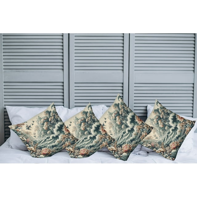 Ambesonne Abstract Nature Throw Pillow Cover Pack of 4, Blooming Forest, 4 Pcs-36" x 16", Blush Dark Slate Blue