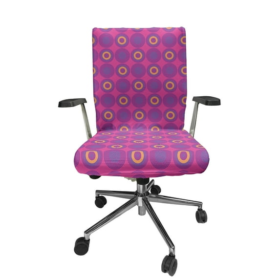 Ambesonne Abstract Office Chair Cover Stretchable High Back, Circular Vibrant Spirals, Hot Pink Royal Blue