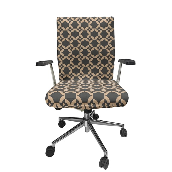 Ambesonne Abstract Office Chair Cover Stretchable High Back, Classic Geometric Inspired, Dark Sepia and Tan