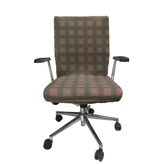 Ambesonne Abstract Office Chair Cover Stretchable High Back, Concentric Lines Squares, Dark Magenta and Fern Green