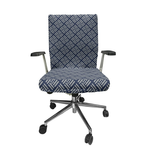 Ambesonne Abstract Office Chair Cover Stretchable High Back, Japanese Squares Motif, Navy Blue Dimgray