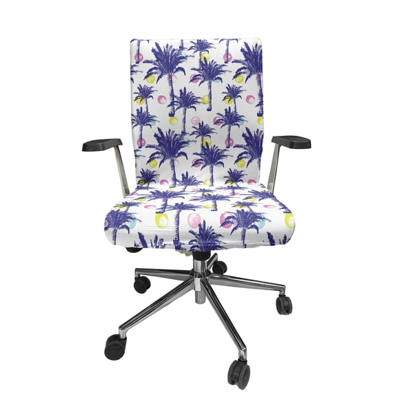 Ambesonne Abstract Office Chair Cover Stretchable High Back, Palms and Stroked Rounds, Dark Lavender Multicolor