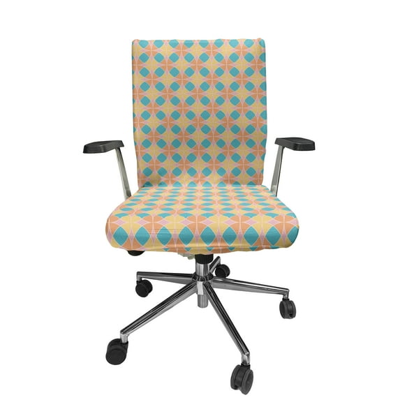 Ambesonne Abstract Office Chair Cover Stretchable High Back, Round and Colorful Shapes, Mustard and Mustard