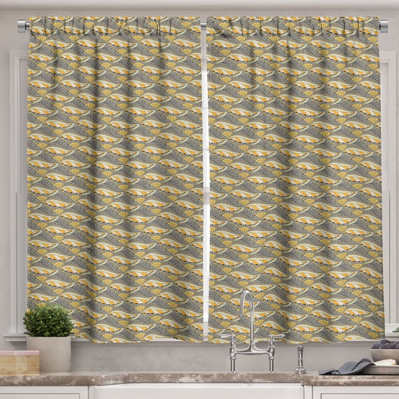 Ambesonne Abstract Painting Kitchen Curtains, Flowers Geometric, 55"x24", Marigold Dark Tan