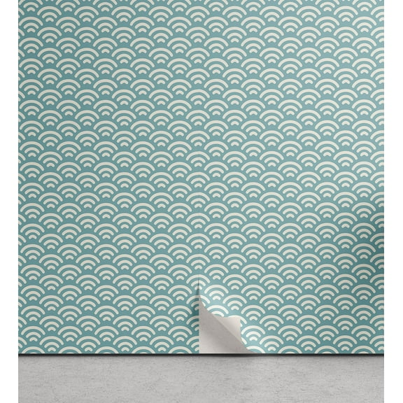 Ambesonne Abstract Peel & Stick Wallpaper for Home, Bold Water Fishing, 13"x36", Turquoise White