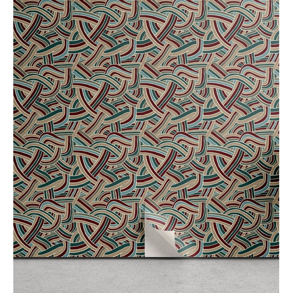 Ambesonne, Abstract Peel & Stick Wallpaper for Home, Colorful Stripes Jungle, 13"x100", Pale Petrol Blue Burgundy