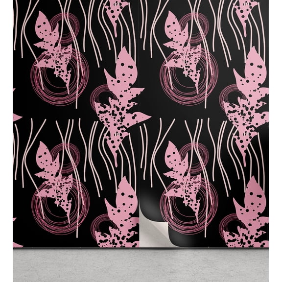 Ambesonne Abstract Peel & Stick Wallpaper for Home, Contemporary Art Leafy, 13"x36", Pastel Pink Charcoal Grey