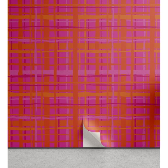Ambesonne Abstract Peel & Stick Wallpaper for Home, Hand Drawn Like Stripes, 13"x36", Hot Pink and Burnt Orange