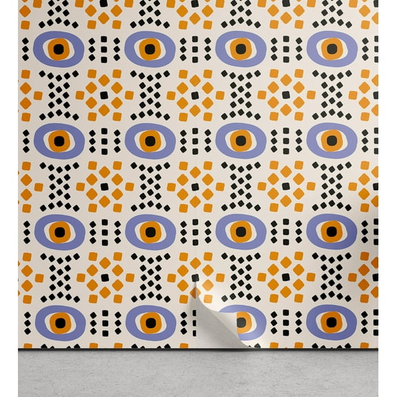 Ambesonne Abstract Peel & Stick Wallpaper for Home, Roundy Eye Shapes Boho, 13"x72", Apricot Lavender Blue