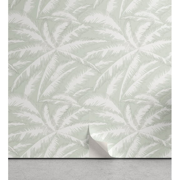 Ambesonne Abstract Peel & Stick Wallpaper for Home, Sketchy Palm Jungle, 13"x72", Green and White