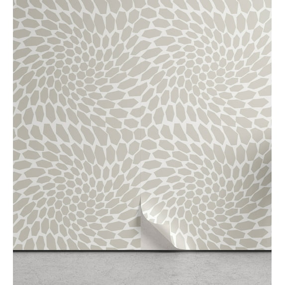 Ambesonne Abstract Peel & Stick Wallpaper for Home, Spiraling Waving Shapes, 13"x72", Pale Tan White
