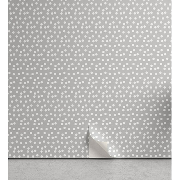Ambesonne Abstract Peel & Stick Wallpaper for Home, Vintage Classic Polka Dots, 13"x72", Pale Grey and White
