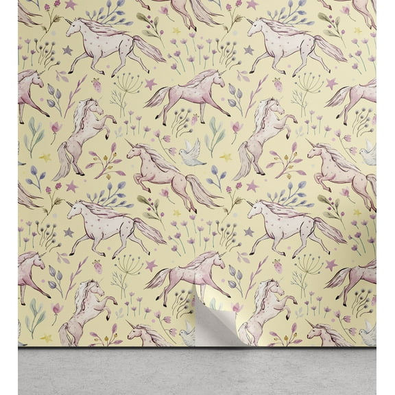 Ambesonne Abstract Peel & Stick Wallpaper for Home, Watercolor Unicorns, 13"x72", Multicolor