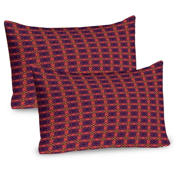 Ambesonne Abstract Pillow Sham 2 Pack, Autumn Tones Vintage Style, 26"x20", Plum and Dark Coral