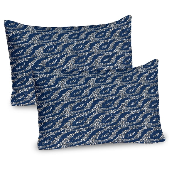 Ambesonne Abstract Pillow Sham 2 Pack, Bubbly Art Spots Stream, 26"x20", Night Blue and Champagne