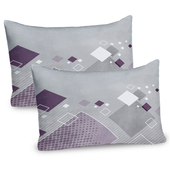 Ambesonne Abstract Pillow Sham 2 Pack, Colorful Squares Dots, 36"x20", Purple White Grey