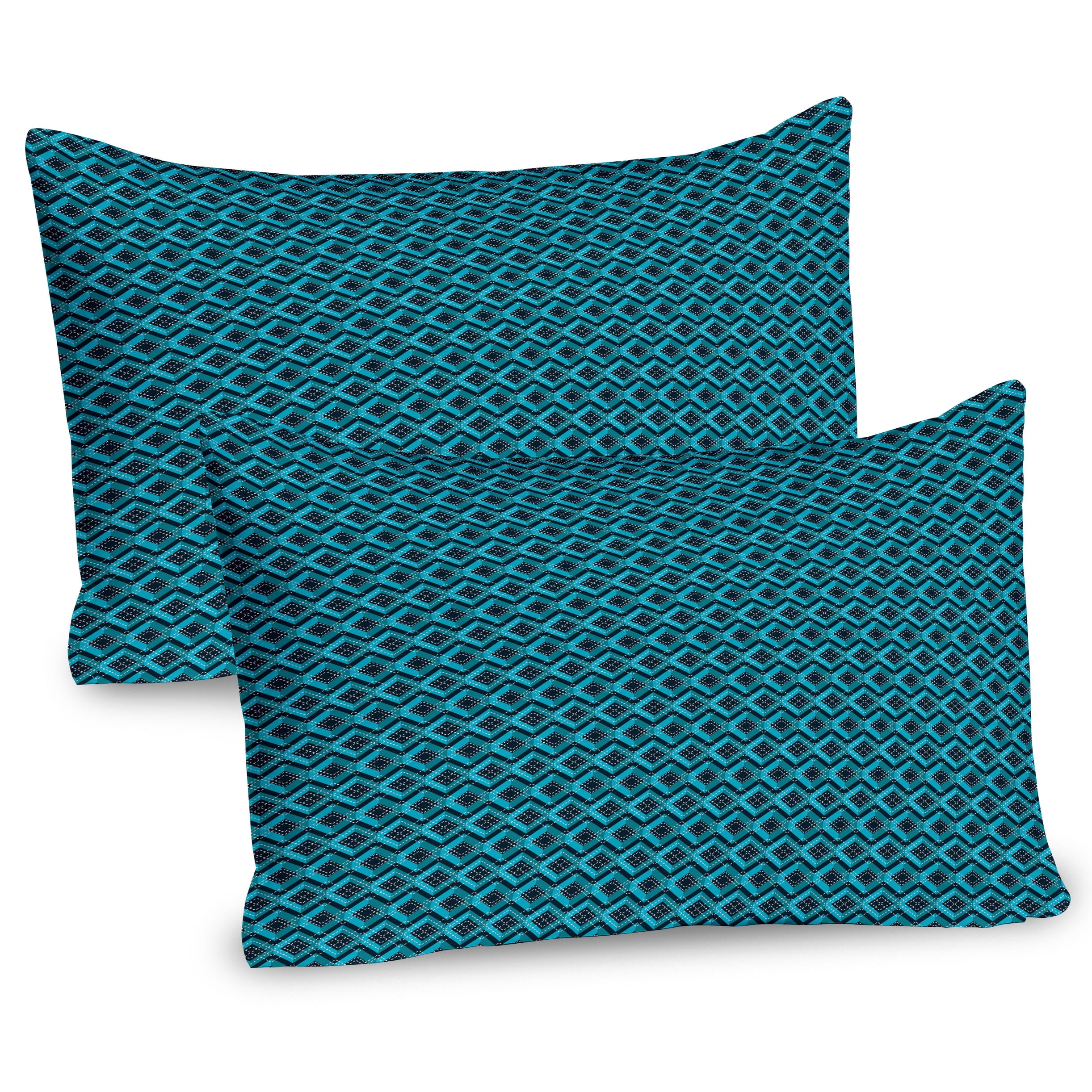 Dark Teal and Teal Geometric Pattern Microfiber Pillow Shams 2 Pack