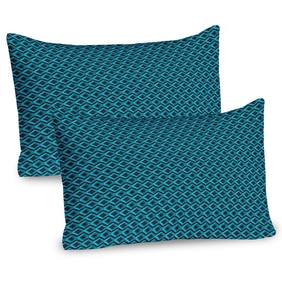 Ambesonne Abstract Pillow Sham 2 Pack, Complex Geometric Patterns, 30"x20", Dark Teal and Teal