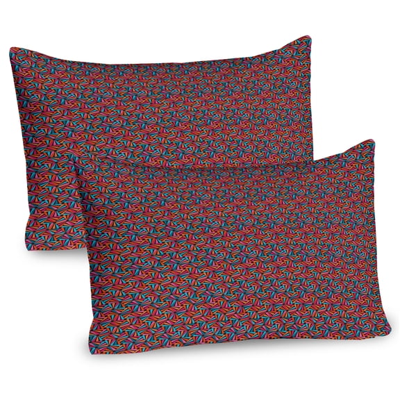 Ambesonne Abstract Pillow Sham 2 Pack, Continuous Round Triangles, 30"x20", Vermilion Petrol Blue