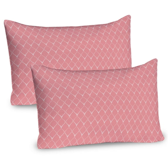 Ambesonne Abstract Pillow Sham 2 Pack, Diamond Like Shapes Design, 36"x20", Pale Pink and White