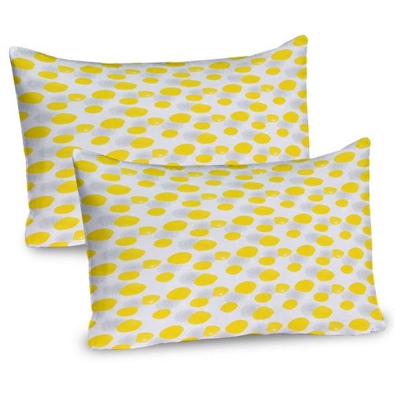 Ambesonne Abstract Pillow Sham 2 Pack, Dotted Rounds Quirky, 26"x20", Mustard Pale Taupe White