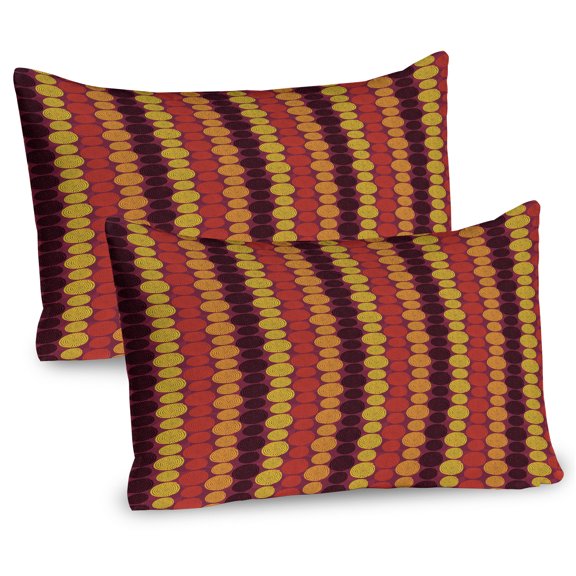 Ambesonne Abstract Pillow Sham 2 Pack, Dotted Spiraling, 26"x20", Dark Maroon Yellow