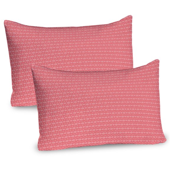Ambesonne Abstract Pillow Sham 2 Pack, Drop Diamonds Lace Look, 36"x20", Salmon and White