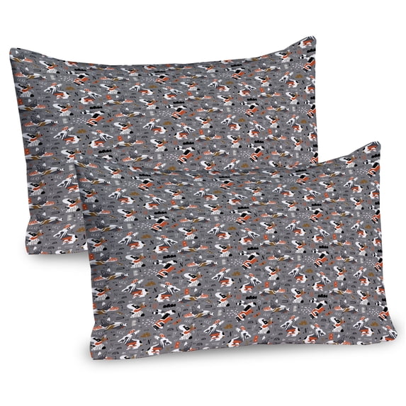 Ambesonne Abstract Pillow Sham 2 Pack, Funny Easter Rabbit Motif, 30"x20", Grey Rust and Chocolate