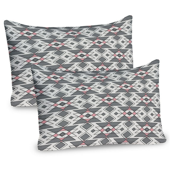 Ambesonne Abstract Pillow Sham 2 Pack, Geometric Aztec Ethnic, 36"x20", Grey Pearl Pale Pink