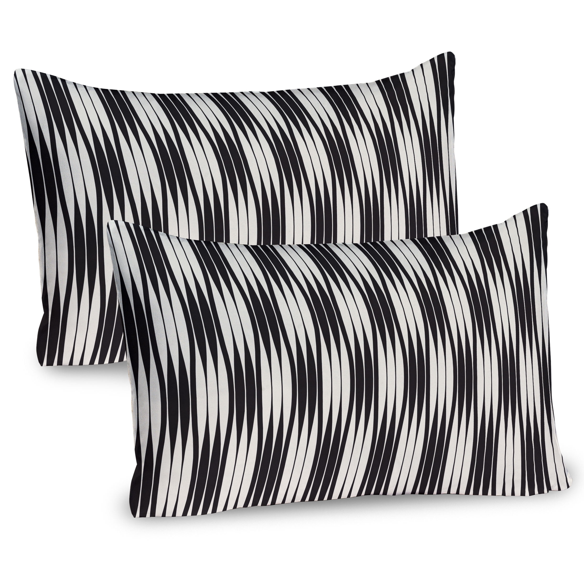 Black and Cream Geometric Line Microfiber Pillow Sham Set