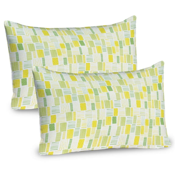 Ambesonne Abstract Pillow Sham 2 Pack, Geometry Pastel Soft Tone, 26"x20", White Yellow and Lime Green