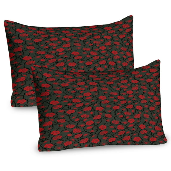 Ambesonne Abstract Pillow Sham 2 Pack, Mystic Rose Swirls Design, 36"x20", Charcoal Grey Ruby