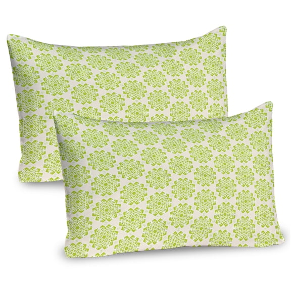 Ambesonne Abstract Pillow Sham 2 Pack, Natural Streaks Flowers, 30"x20", Yellow Green and Cream