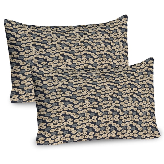 Ambesonne Abstract Pillow Sham 2 Pack, Neutral Rose Petals, 26"x20", Dark Blue Grey Ecru