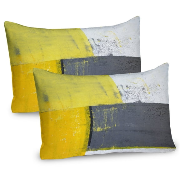 Ambesonne Abstract Pillow Sham 2 Pack, Pale Yellow Squares, 26"x20", Grey Yellow