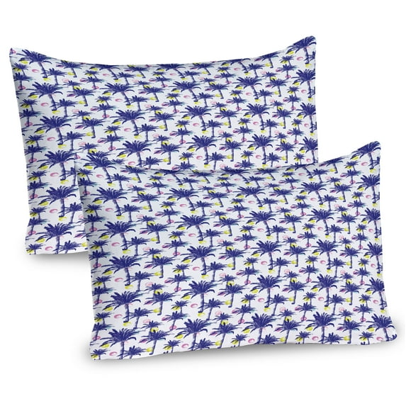 Ambesonne Abstract Pillow Sham 2 Pack, Palms and Stroked Rounds, 36"x20", Dark Lavender Multicolor