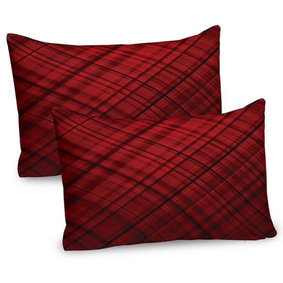 Ambesonne Abstract Pillow Sham 2 Pack, Pattern of Scottish Kilt, 26"x20", Burgundy Scarlet