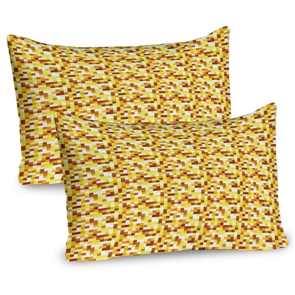 Ambesonne Abstract Pillow Sham 2 Pack, Pixel Art Grunge Squares, 30"x20", Pastel Yellow Paprika
