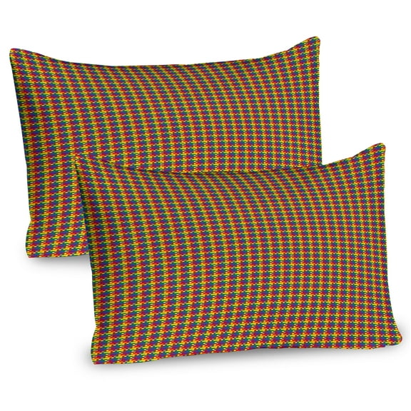 Ambesonne Abstract Pillow Sham 2 Pack, Pixel Art LGBT Flag, 26"x20", Persian Blue Yellow