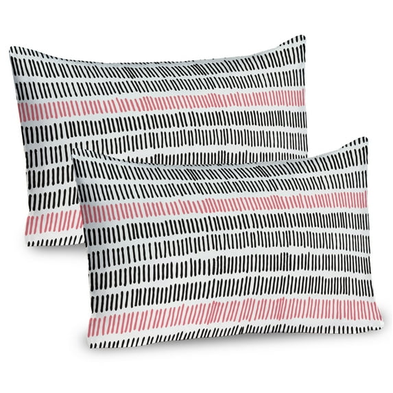 Ambesonne Abstract Pillow Sham 2 Pack, Retro Lines Hipster, 30"x20", Black Coral White