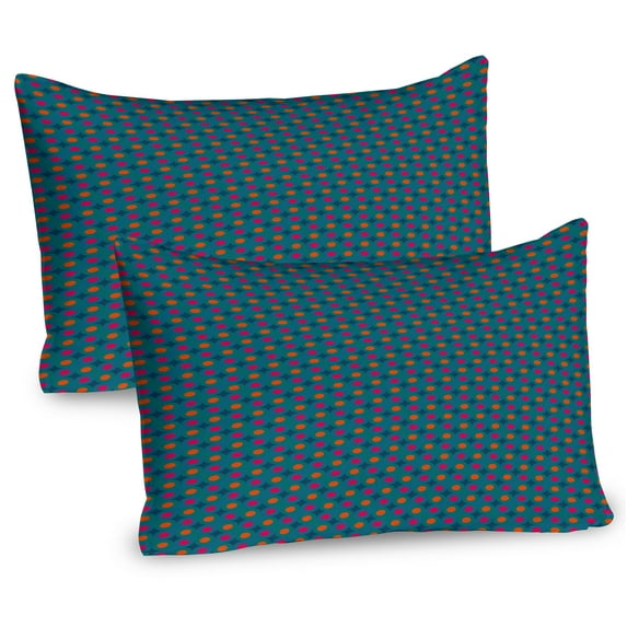 Ambesonne Abstract Pillow Sham 2 Pack, Retro Polka Dotted Design, 36"x20", Petrol Blue and Magenta