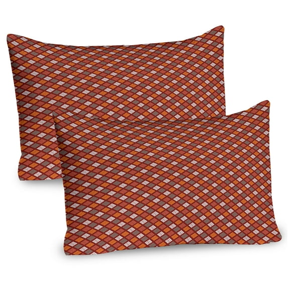 Ambesonne Abstract Pillow Sham 2 Pack, Traditional Squares, 30"x20", Maroon Orange and Dimgray