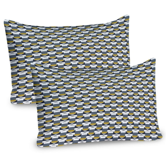 Ambesonne Abstract Pillow Sham 2 Pack, Triangles and Polygons, 36"x20", Dark Yellow Blue Grey