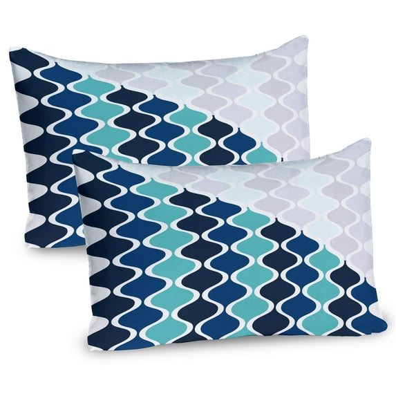 Ambesonne Abstract Pillow Sham 2 Pack, Wavy Stripes Spirals, 36"x20", Turquoise Dark Blue