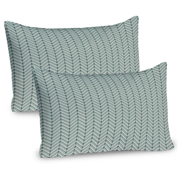 Ambesonne Abstract Pillow Sham 2 Pack, Zigzags Geometrical, 26"x20", Sage Green Cadet Blue