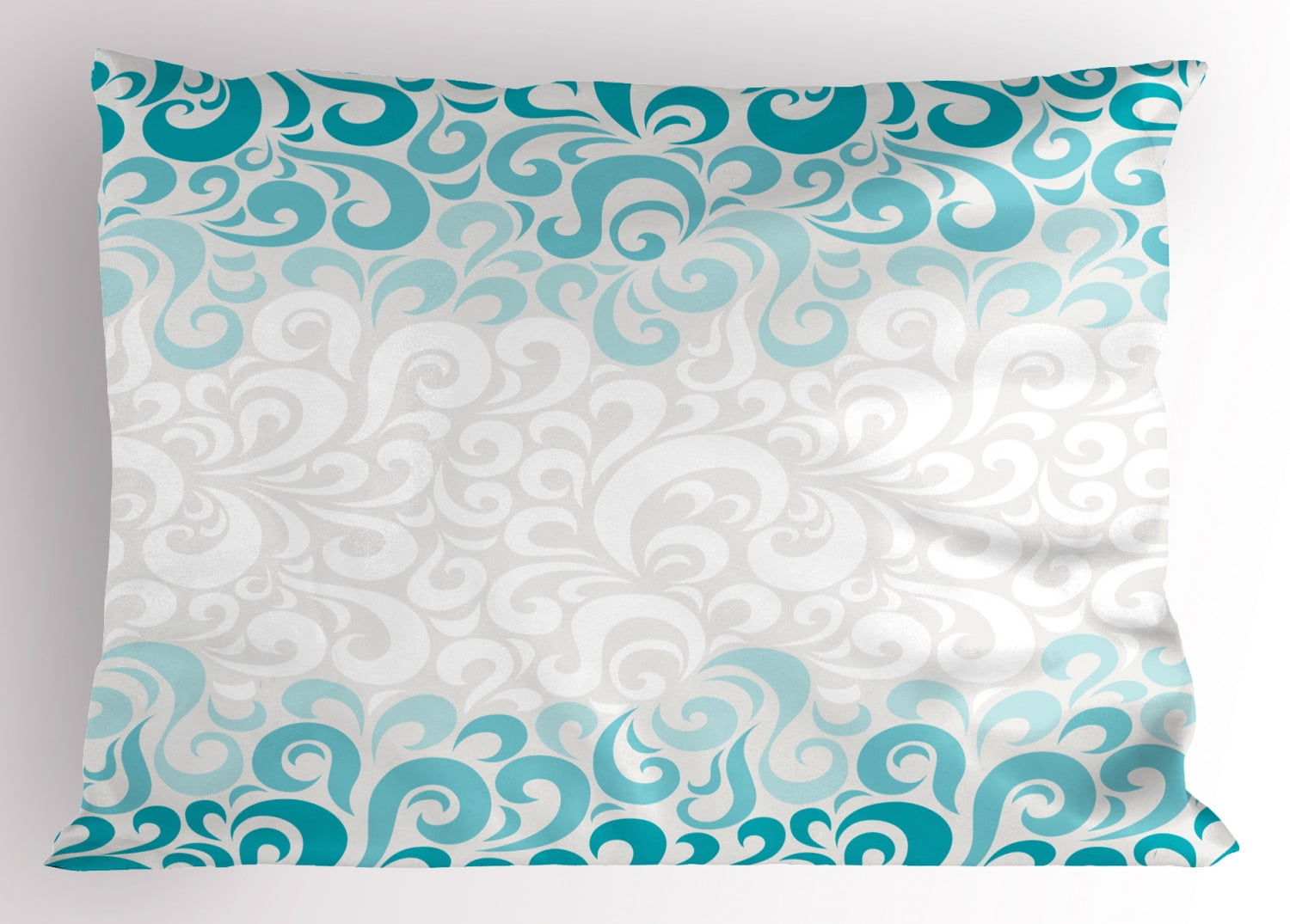 Turquoise and White Floral Pattern Polyester Pillow Sham