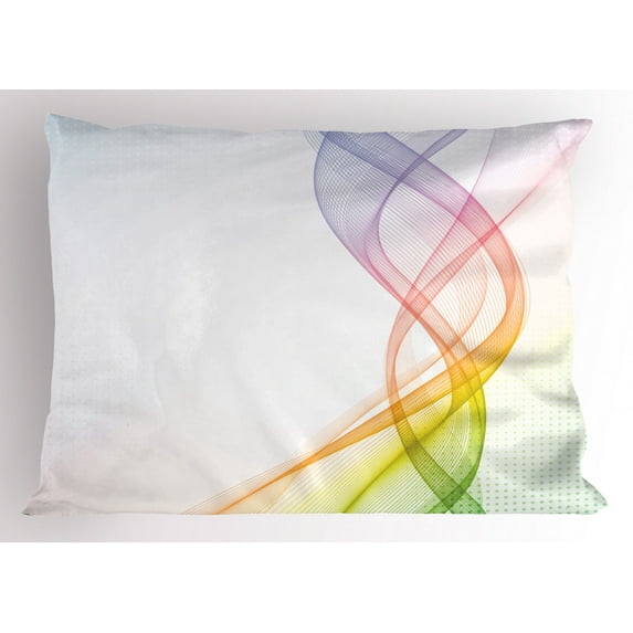 Ambesonne Abstract Pillow Sham, Rainbow Wavy Smoke, 26" X 20", Multicolor
