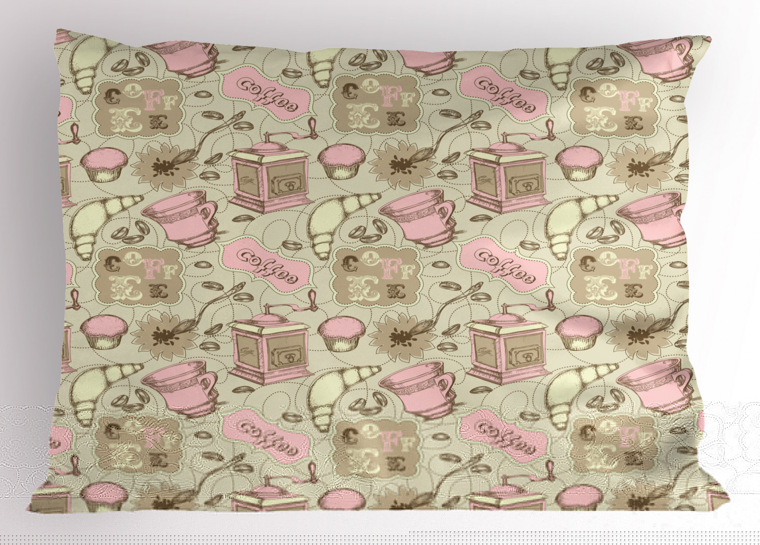 thumbnail image 1 of Ambesonne Abstract Pillow Sham, Tea Pots Cups Cakes, 26" X 20", Grey Pale Pink and White, 1 of 2