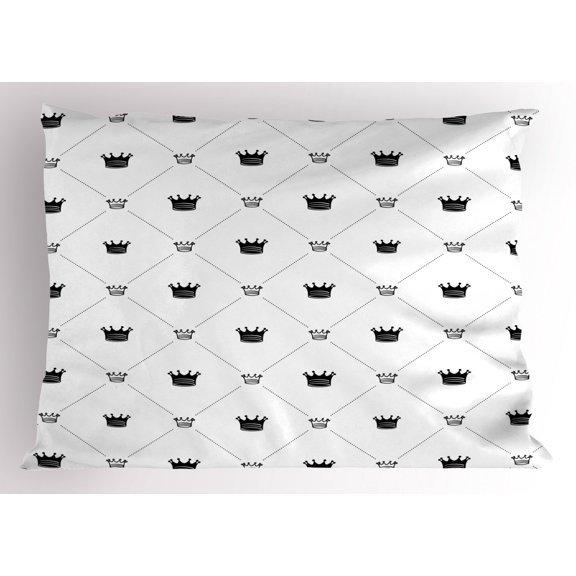 Ambesonne Abstract Pillow Sham, Traditional Crown Sign, 36" X 20", White Black